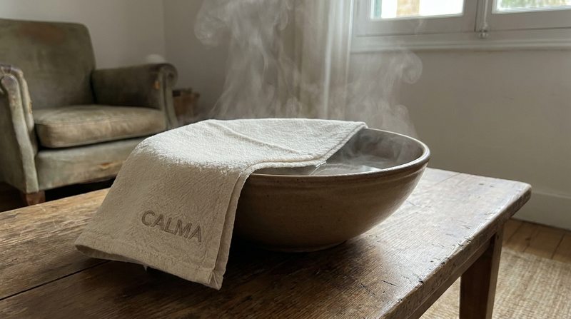 Bol de agua caliente cubierto con una toalla