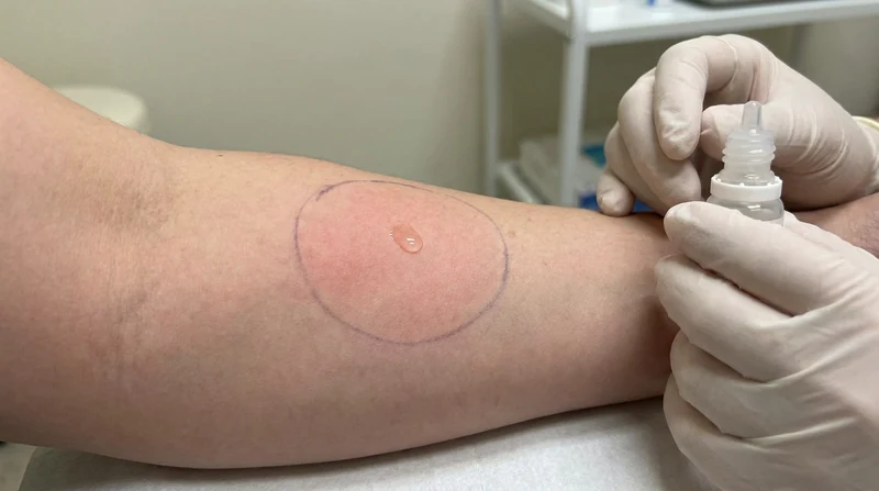 Una prueba de sensibilidad hecha en la parte interior del antebrazo con una gota de líquido